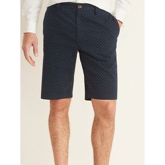 Old Navy Other - Old Navy Ultimate Slim Built-In Flex Shorts Mens 28 Navy White Polka Dot Chino